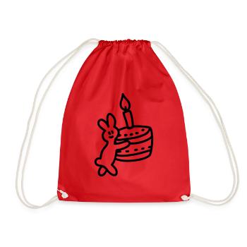 Hase mit Torte - Line - Turnbeutel - Rot - Vorne
