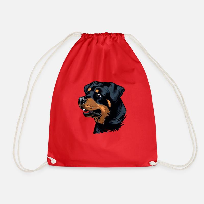 ROTTWEILER DRAWING PETS DOGS ART CANINE ANIMALS - Drawstring Bag - red