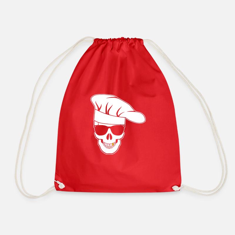 Skull with sunglasses chef's hat - Drawstring Bag - red