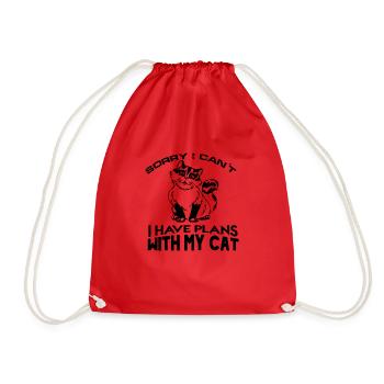 sorry i cant i have plans with my cat - Drawstring Bag - red - Front