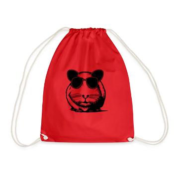 Guinea pig cool sunglasses funny vector 4 - Drawstring Bag - red - Front