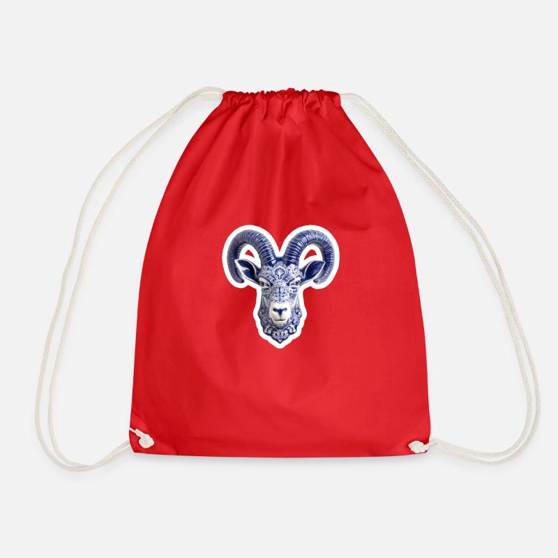 Ceramic deer head - Drawstring Bag - red