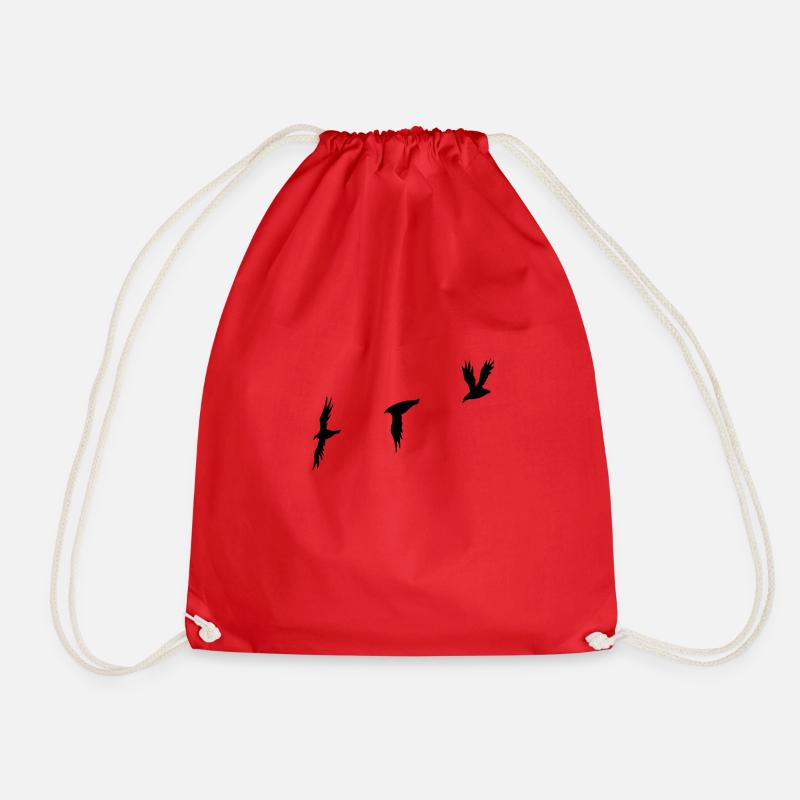 Birds black - Drawstring Bag - red