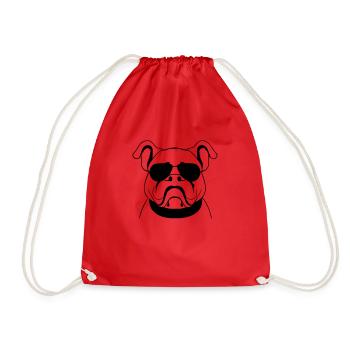 Bulldog dog dogs with sunglasses cool vector - Drawstring Bag - red - Front