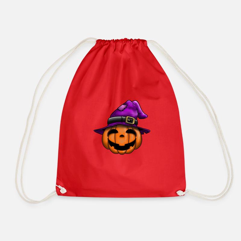 Pumpkin witch hat - Drawstring Bag - red