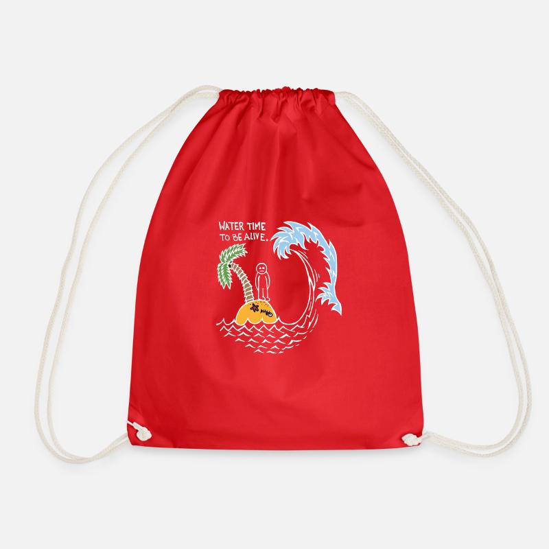 Water Time To Be Alive (White) - Drawstring Bag - red
