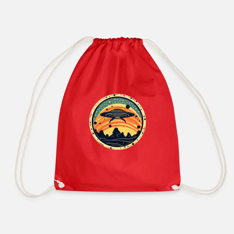 UFOs in the Night Sky - Jackson Pollock style - Drawstring Bag - red