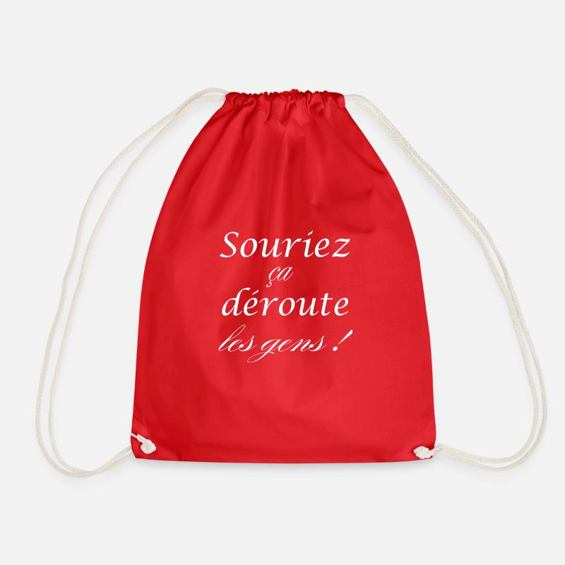 Smile, it confuses people - Drawstring Bag - red