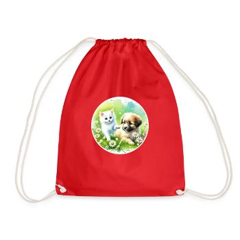 Dog and cat in harmony - Drawstring Bag - red - Front
