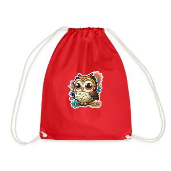 Cute Owl Kawaii Mascot - Drawstring Bag - red - Front