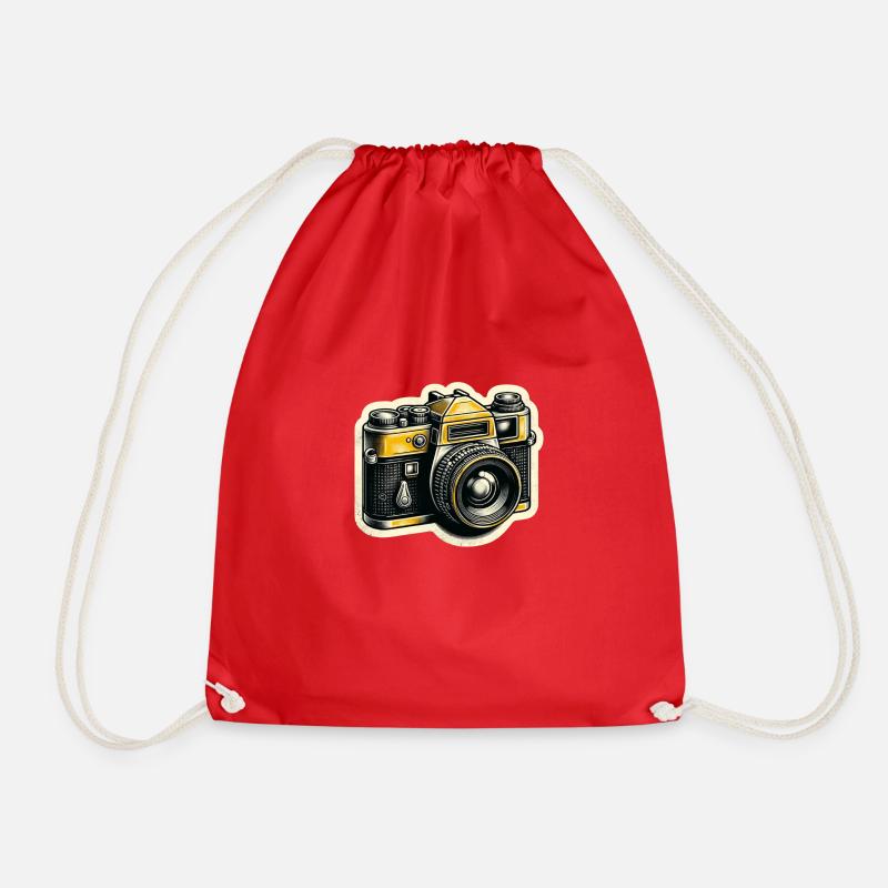 Yellow camera - Drawstring Bag - red