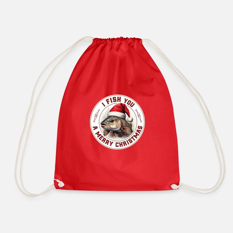 I Fish You A Merry Christmas - Drawstring Bag - red