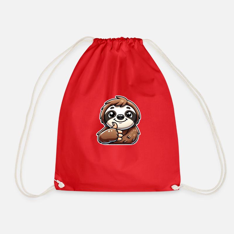 Funny Sloth Design - Drawstring Bag - red