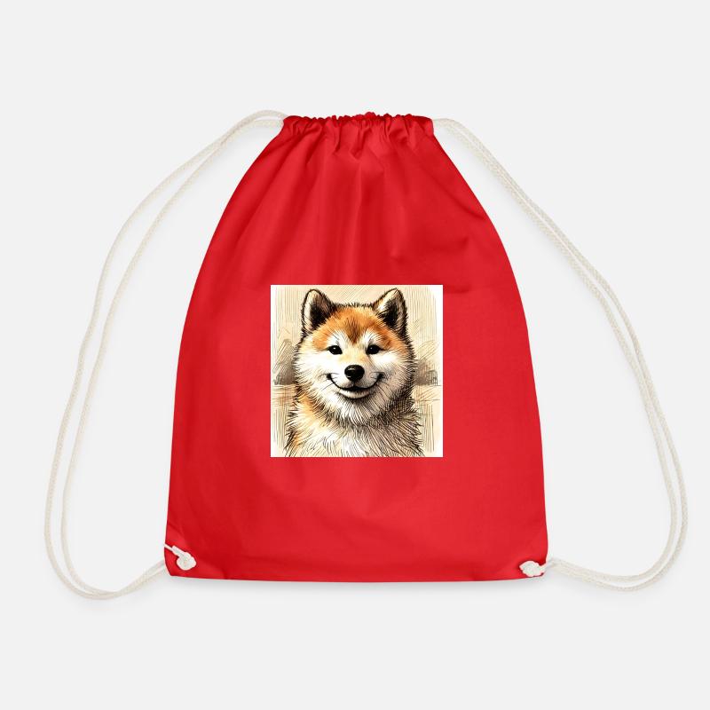 Drawing by Shiba Inu - Drawstring Bag - red