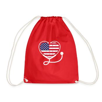 Nurse Stethoscope Women July 4 - Drawstring Bag - red - Front