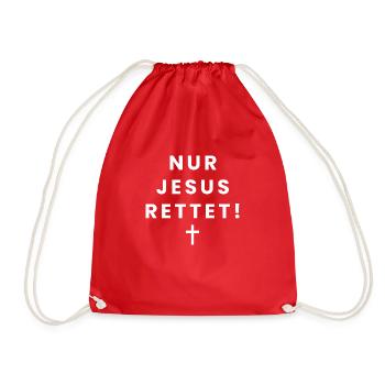 Nur Jesus rettet Kreuz- Christliches Design - Turnbeutel - Rot - Vorne
