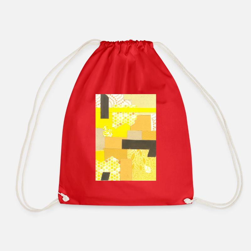 Yellow Collage - Drawstring Bag - red