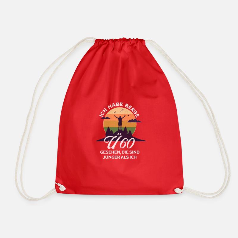 Over 50 and it goes uphill, over 50 hiking - Drawstring Bag - red