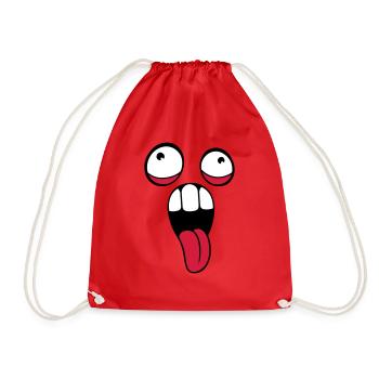 crazy face head eyes tongue mouth outstretched - Drawstring Bag - red - Front