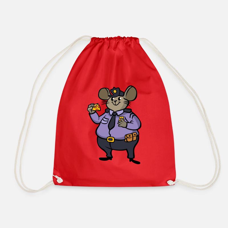 Mice Policeman / Policeman Mouse - Drawstring Bag - red