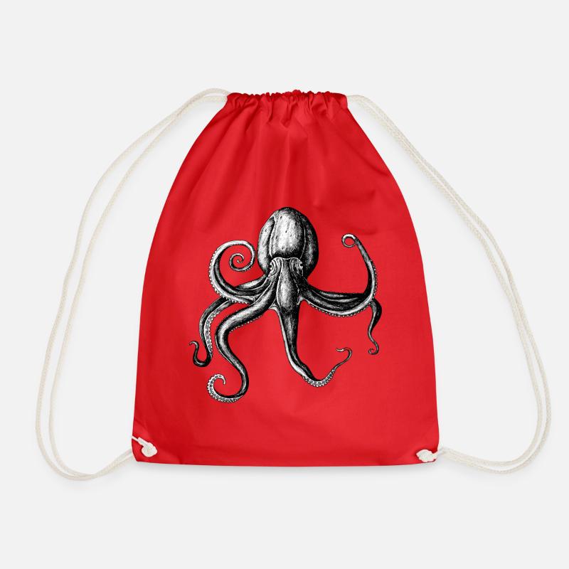 Octopus - Octopus - drawn - Drawstring Bag - red