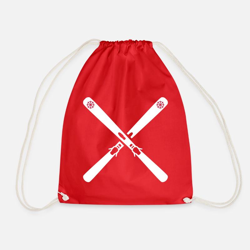 crossed ski - Drawstring Bag - red