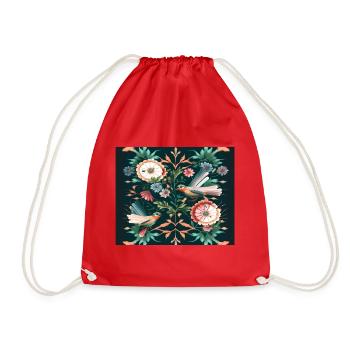 Blossomed tree with birds on green background 2 - Drawstring Bag - red - Front