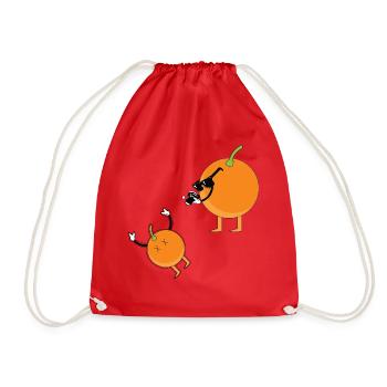 orange taking a picture, (orange juice) - Drawstring Bag - red - Front