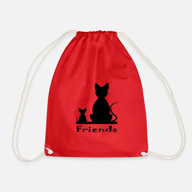 Cat and mouse as friends - Drawstring Bag - red