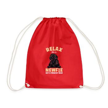 Relax It’s a newfie not a freakin' bear - black - Drawstring Bag - red - Front