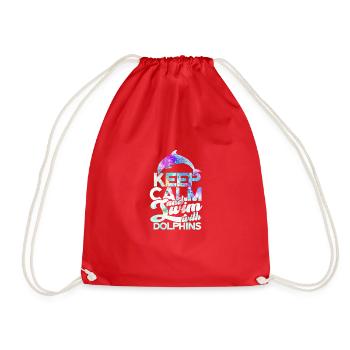 Keep calm and swim with dolphins - snorkeler - Drawstring Bag - red - Front