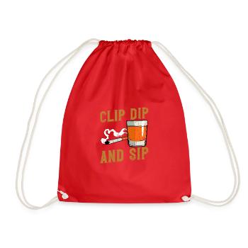 Clip Dip and Sip - tobacco and whiskey - Drawstring Bag - red - Front