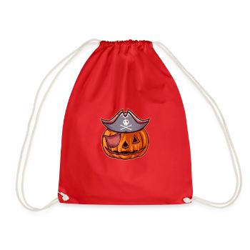 Pirate Pumpkin Head - scary pumkin - Drawstring Bag - red - Front