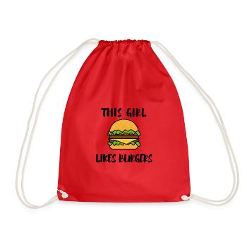 Hamburger Eating Delicious Burger Girl - Drawstring Bag - red - Front