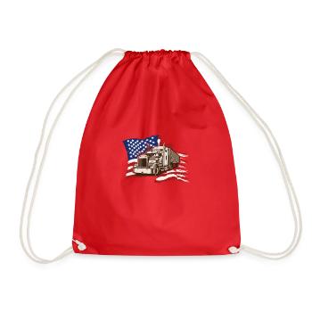 Truck on a USA Flag - forklift - Drawstring Bag - red - Front