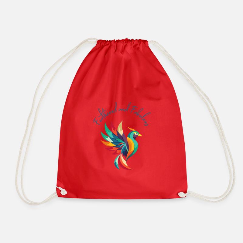 Feathered and Fabulous - Drawstring Bag - red