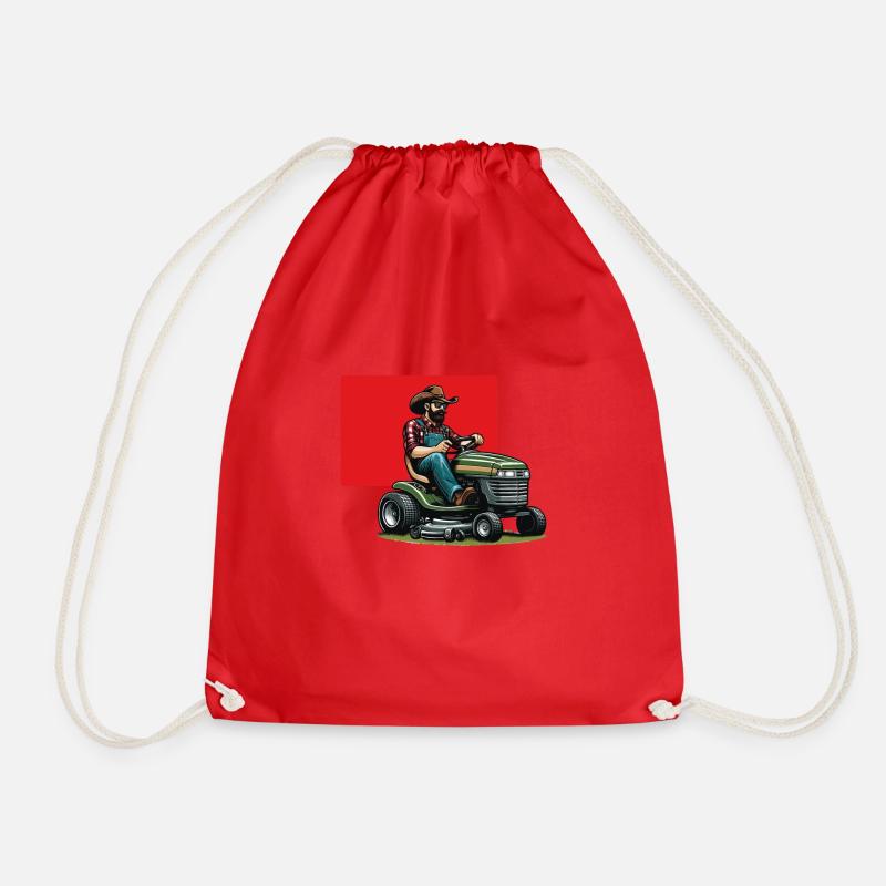 Man on lawn tractor - Drawstring Bag - red