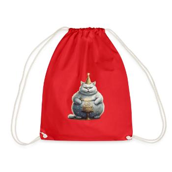 Cat celebrates fifth birthday 5 - Drawstring Bag - red - Front