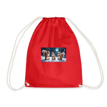 Three Christmas Squirrels - Drawstring Bag - red - Front