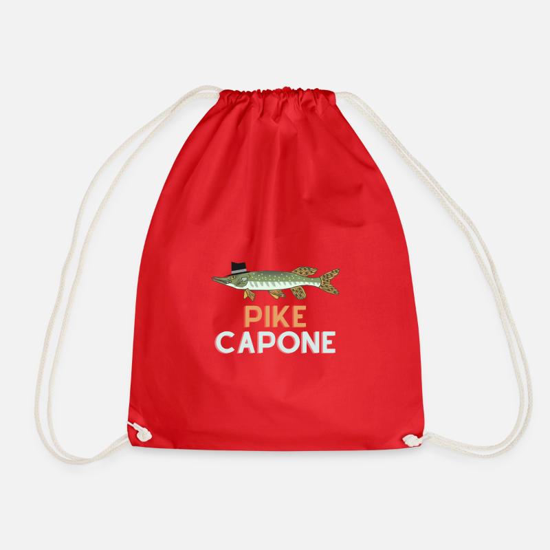 Pike Capone Angler T-Shirt for Pike Angler - Drawstring Bag - red