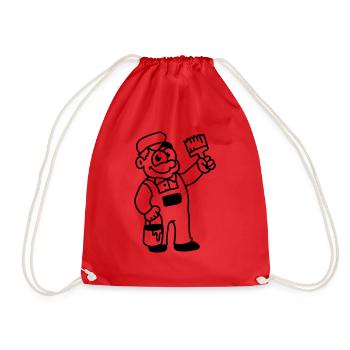 Painter with brush and paint - line - Drawstring Bag - red - Front