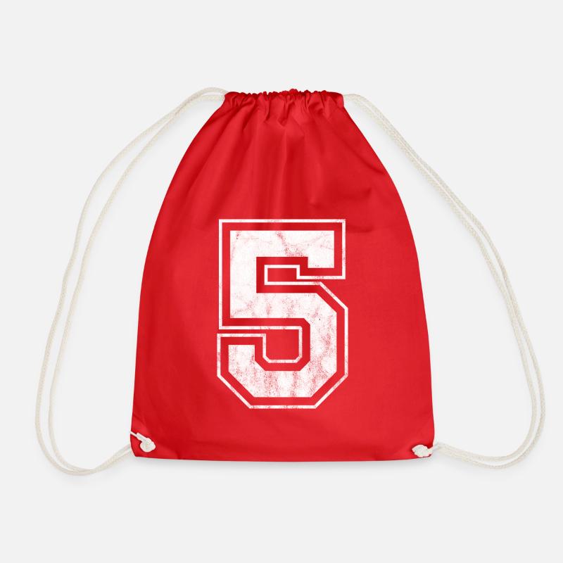 Number 5 - Drawstring Bag - red