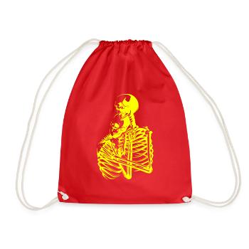 skull skeleton death halloween horror black dead - Drawstring Bag - red - Front