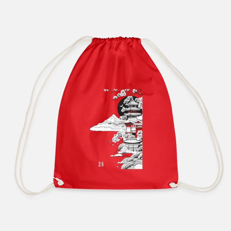 Japanese Temple - Drawstring Bag - red
