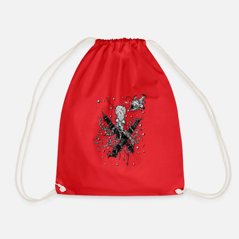 Shipwrecked Octopus - Drawstring Bag - red