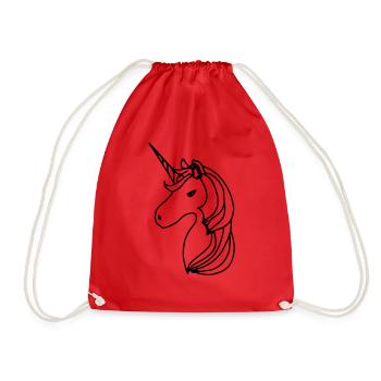 Unicorn Illustration Line Art Gift Idea - Drawstring Bag - red - Front