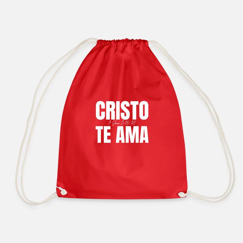Christ Loves You (White) - Drawstring Bag - red