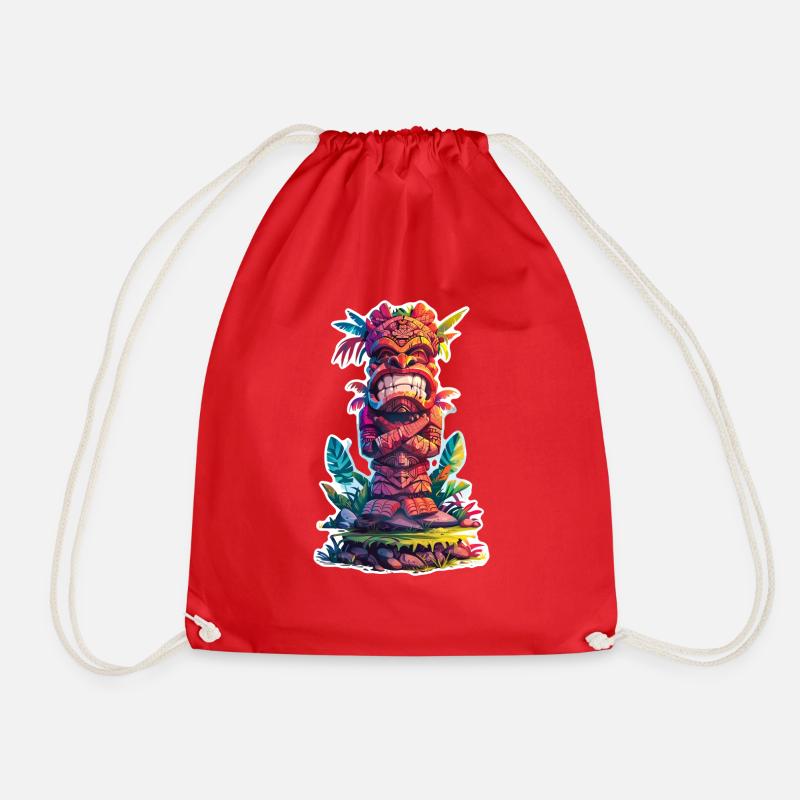Tiki Statue - Drawstring Bag - red