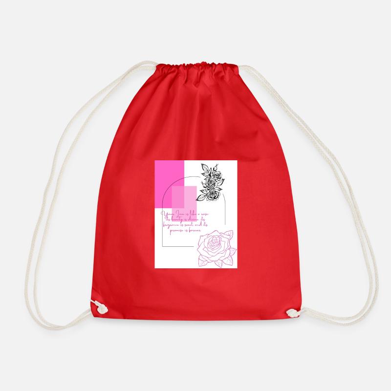 Geometric roses - Pink - Drawstring Bag - red