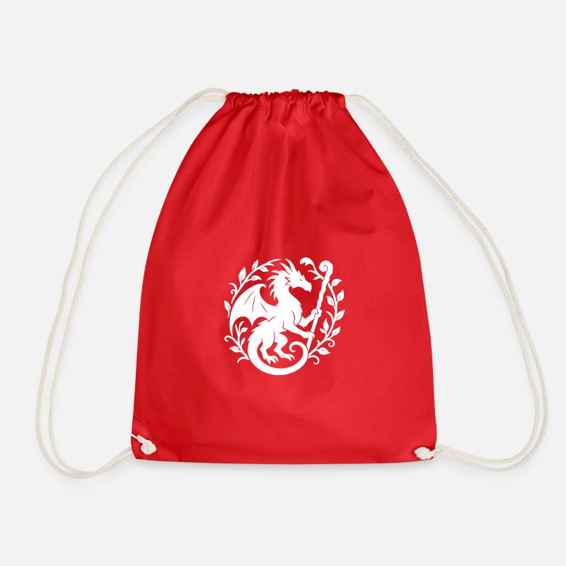 Druid Dragon (white) - Drawstring Bag - red